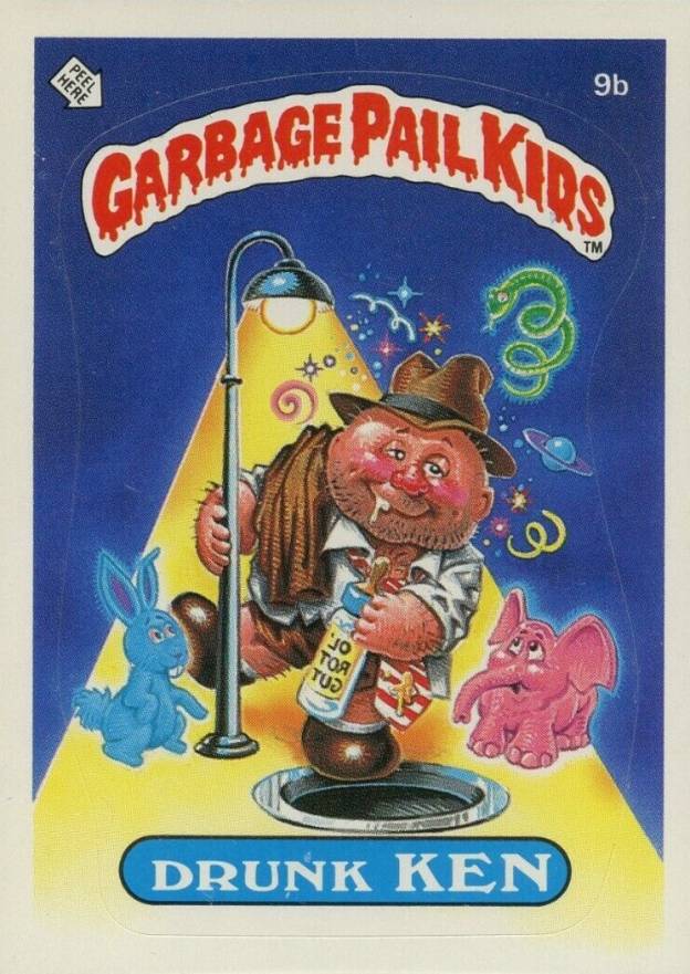 1985 Garbage Pail Kids Stickers Drunk Ken #9b Non-Sports Card