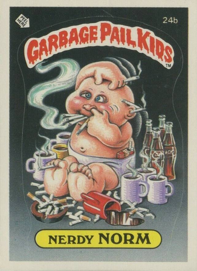 1985 Garbage Pail Kids Stickers Nerdy Norm #24b Non-Sports Card