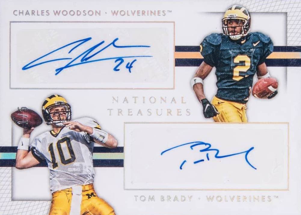 2016 Panini National Treasures Collegiate Dual Signatures Charles Woodson/Tom Brady #6 Football Card