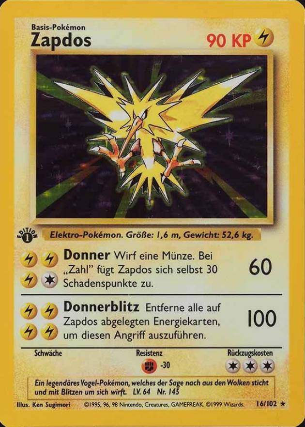 1999 Pokemon German  Zapdos-Holo #16 TCG Card