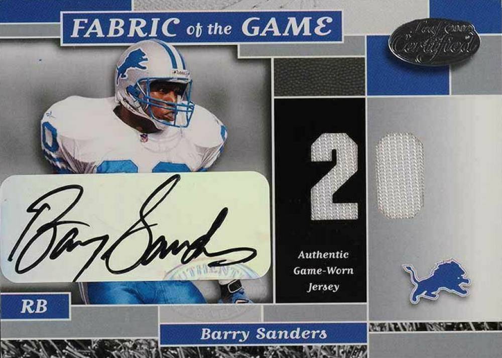 2002 Leaf Certified Fabric of the Game Barry Sanders #FG3 Football Card