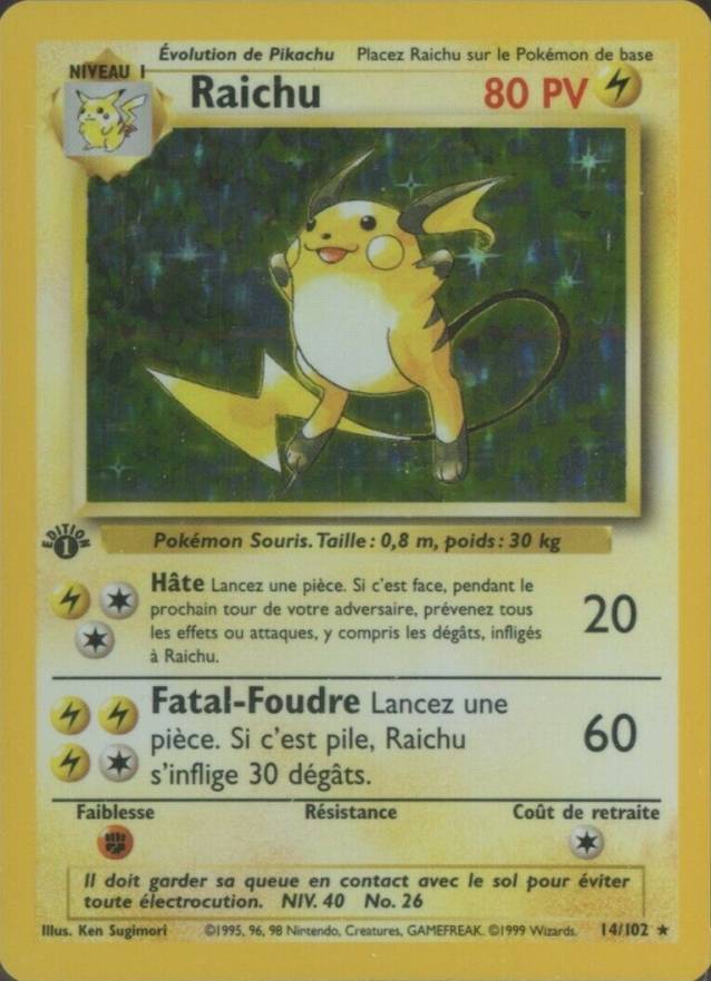 1999 Pokemon French Raichu-Holo #14 TCG Card