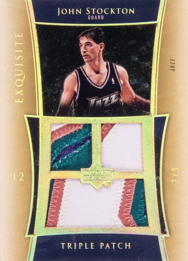 2004 UD Exquisite Collection Triple Patch John Stockton #E3PJS Basketball Card