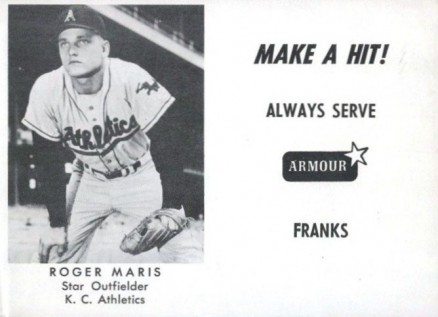 1959 Armour Bacon K.C. Athletics Roger Maris # Baseball Card