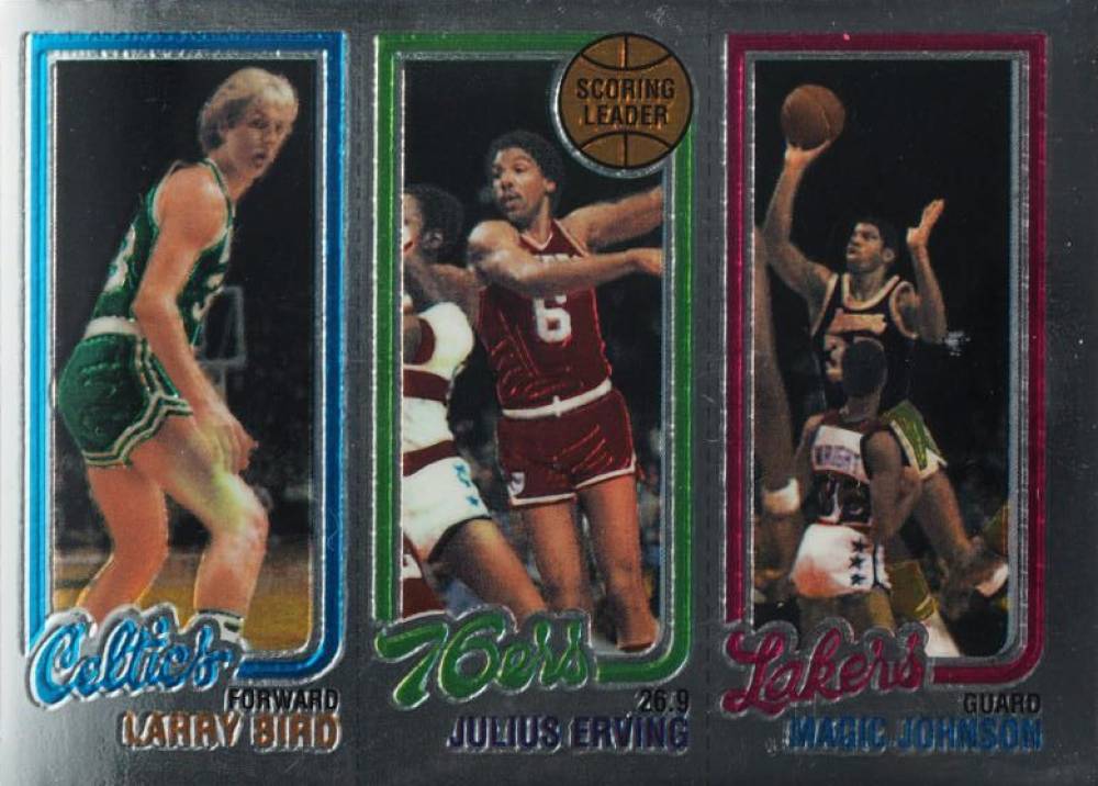 1996 Stadium Club Finest Reprint Julius Erving/Larry Bird/Magic Johnson #8 Basketball Card