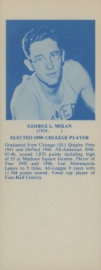 1968 Hall Of Fame Bookmarks George Mikan # Basketball Card
