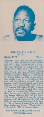 1968 Hall Of Fame Bookmarks Bill Russell # Basketball Card