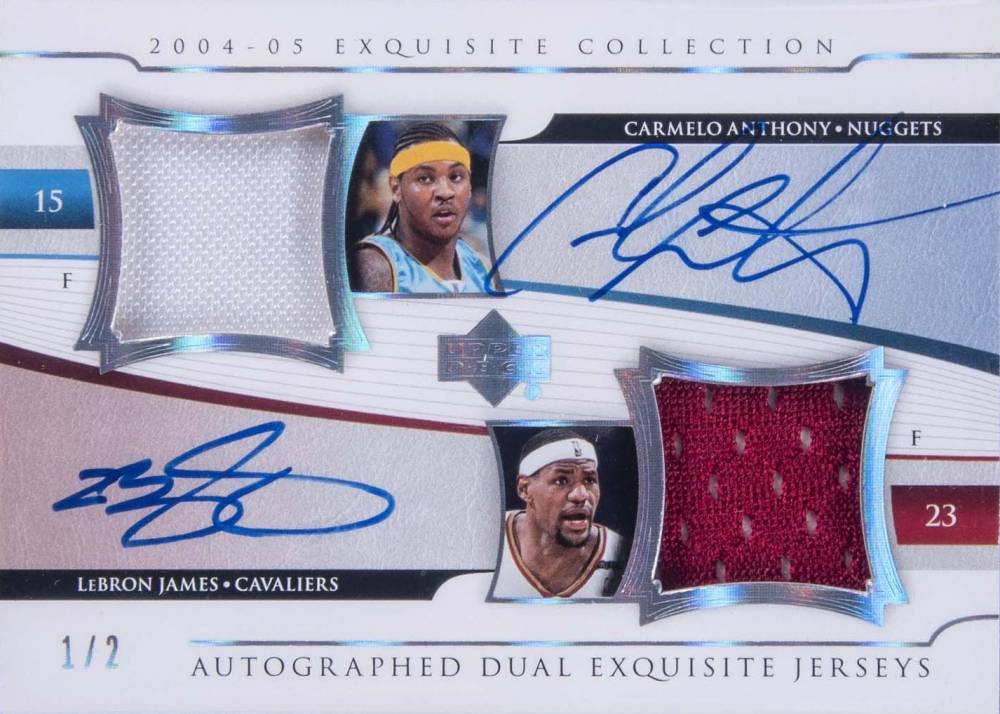 2004 Upper Deck Exquisite Collection Extra Exquisite Jerseys Autographs James/Anthony #A2E-AJ Basketball Card