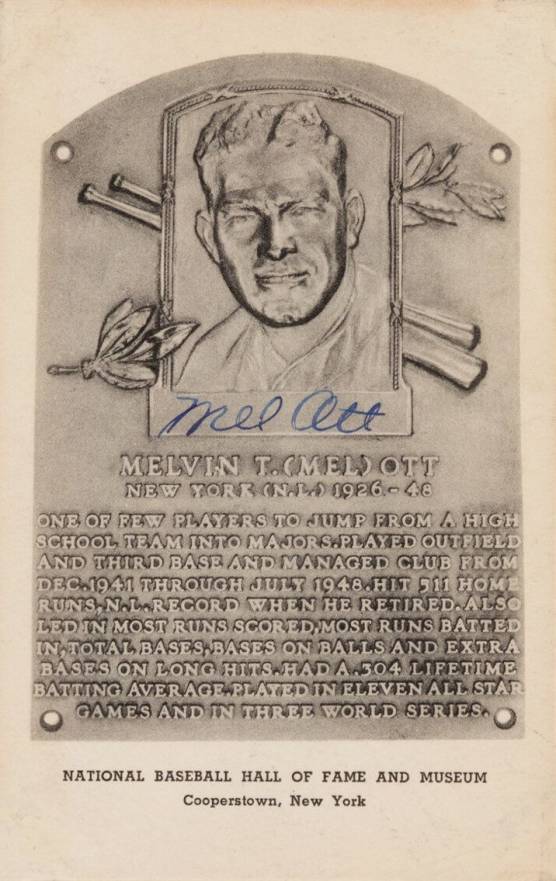 1946 Albertype HOF Plaque Autographed Mel Ott # Baseball Card