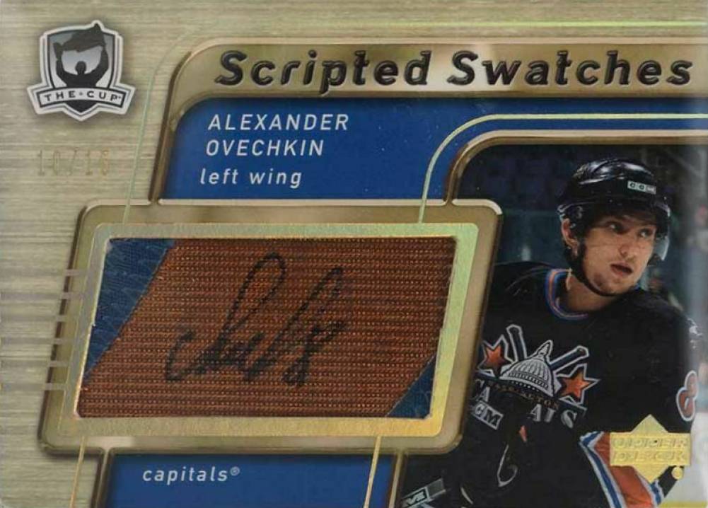 2005 Upper Deck the Cup Scripted Swatches Alexander Ovechkin #SS-AO Hockey Card