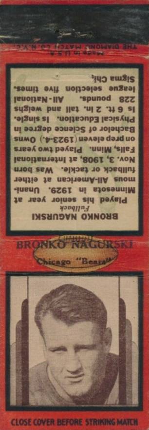 1934 Diamond Matchbook  Bronko Nagurski # Football Card