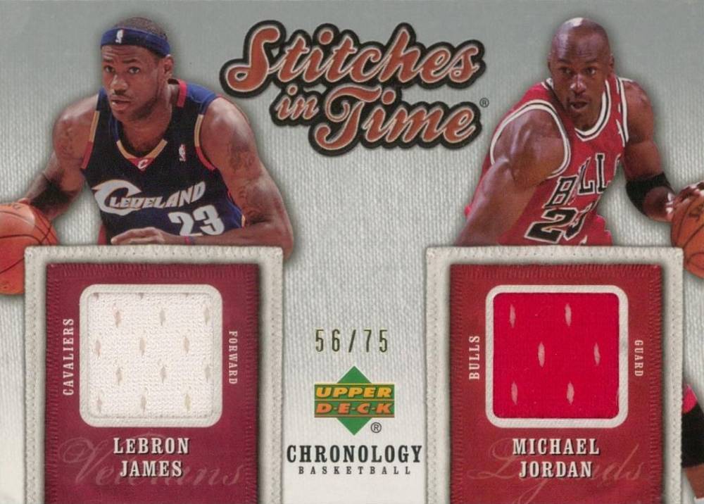 2006 Upper Deck Stitches in Time Dual LeBron James/Michael Jordan #JJ Basketball Card