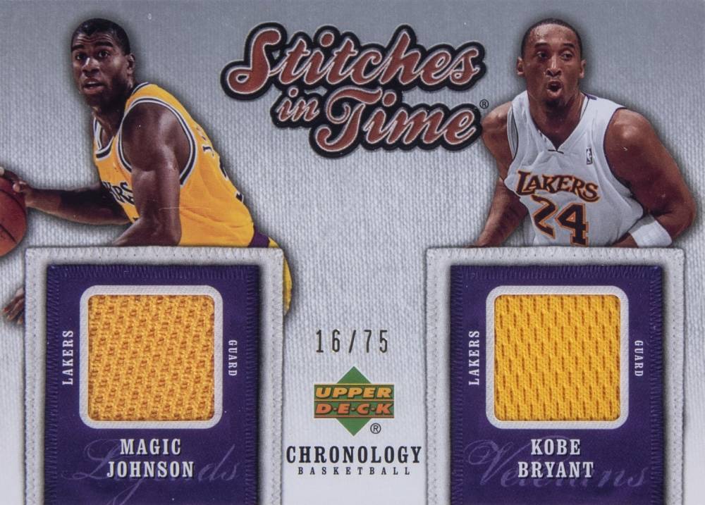 2006 Upper Deck Stitches in Time Dual Magic Johnson/Kobe Bryant #JB Basketball Card
