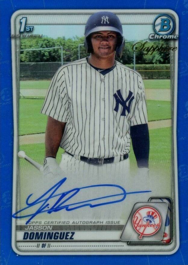 2020 Bowman Chrome Sapphire Edition Autographs Jasson Dominguez #BSPAJDO Baseball Card