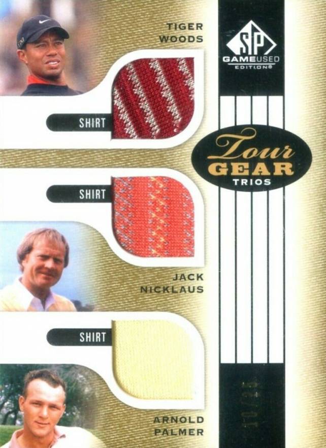 2012 SP Game Used Tour Gear Trios Arnold Palmer/Jack Nicklaus/Tiger Woods #WNP Golf Card