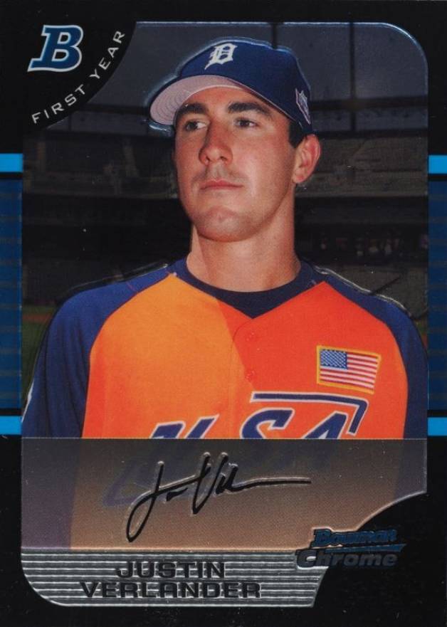 2005 Bowman Chrome Draft Picks Justin Verlander #129 Baseball Card