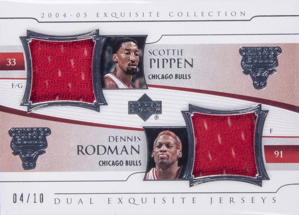 2004 Upper Deck Exquisite Collection Extra Exquisite Dual Jersey Scottie Pippen/Dennis Rodman #EJ2PR Basketball Card