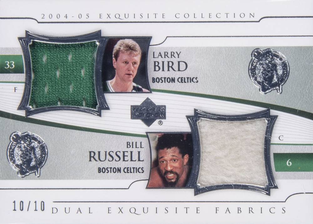 2004 Upper Deck Exquisite Collection Extra Exquisite Dual Jersey Larry Bird/Bill Russell #EJ2BR Basketball Card