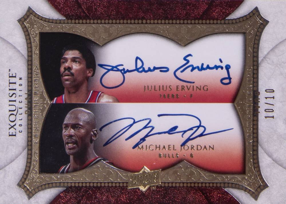 2007 Upper Deck Exquisite Collection Enshrinements Dual Julius Irving/Michael Jordan #JE Basketball Card