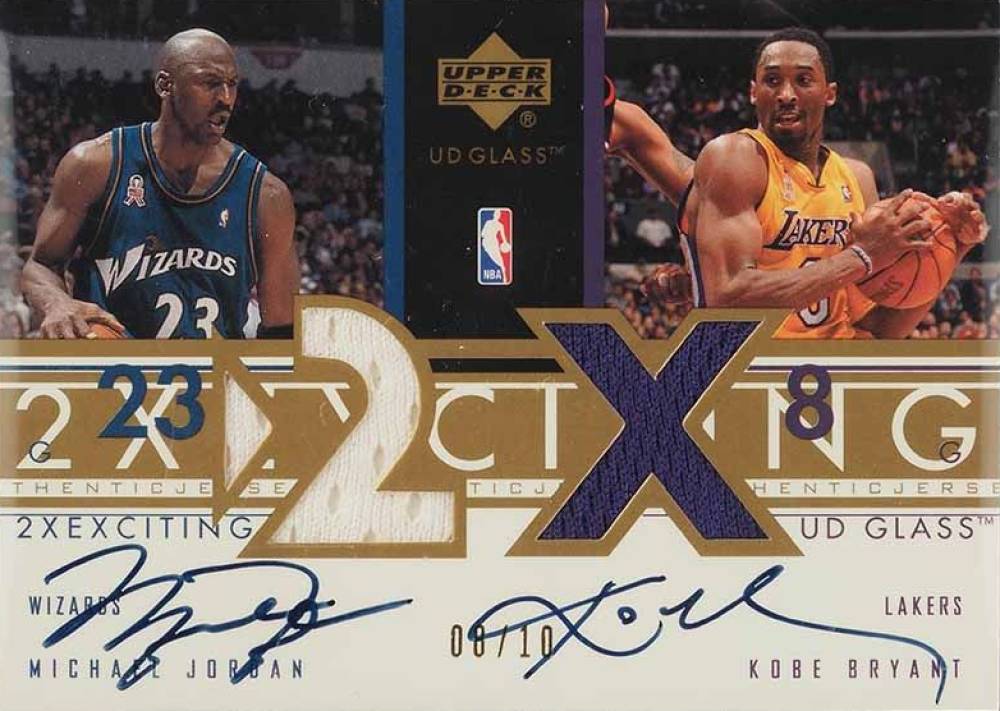 2002 Upper Deck Glass 2 Exciting Dual Jersey Autographs Kobe Bryant/Michael Jordan #MJ/KB Basketball Card