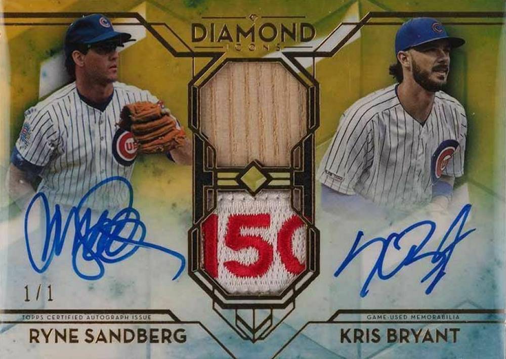 2020 Topps Diamond Icons Dual-Player Autographed Relics Kris Bryant/Ryne Sandberg #SBR Baseball Card