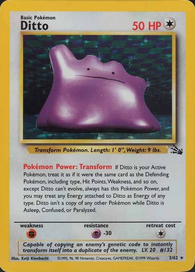 1999 Pokemon Fossil Ditto-Holo #3 TCG Card