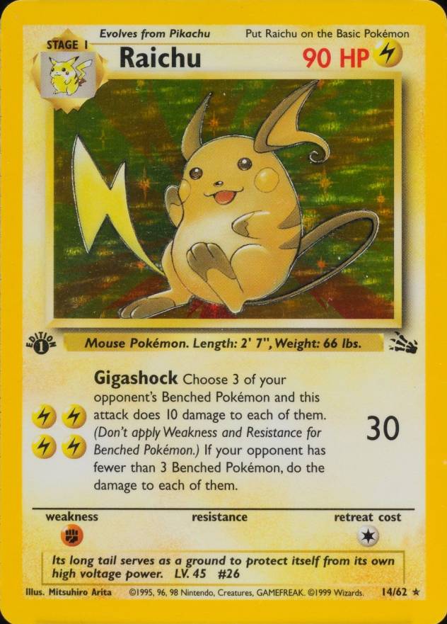 1999 Pokemon Fossil Raichu-Holo #14 TCG Card