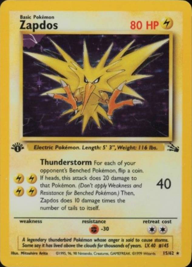 1999 Pokemon Fossil Zapdos-Holo #15 Non-Sports Card