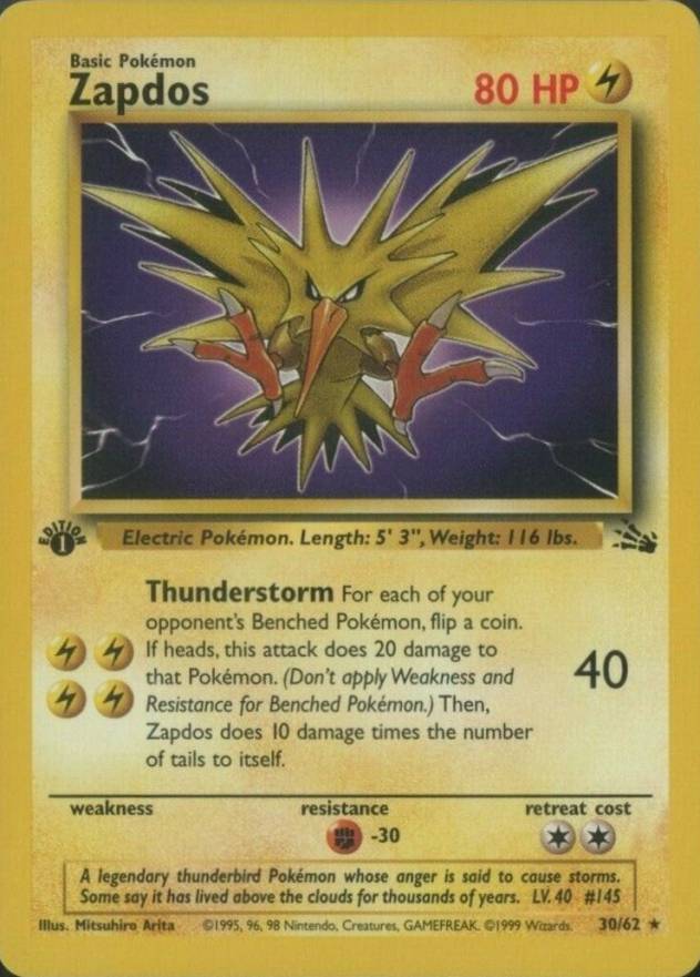 1999 Pokemon Fossil Zapdos #30 Non-Sports Card