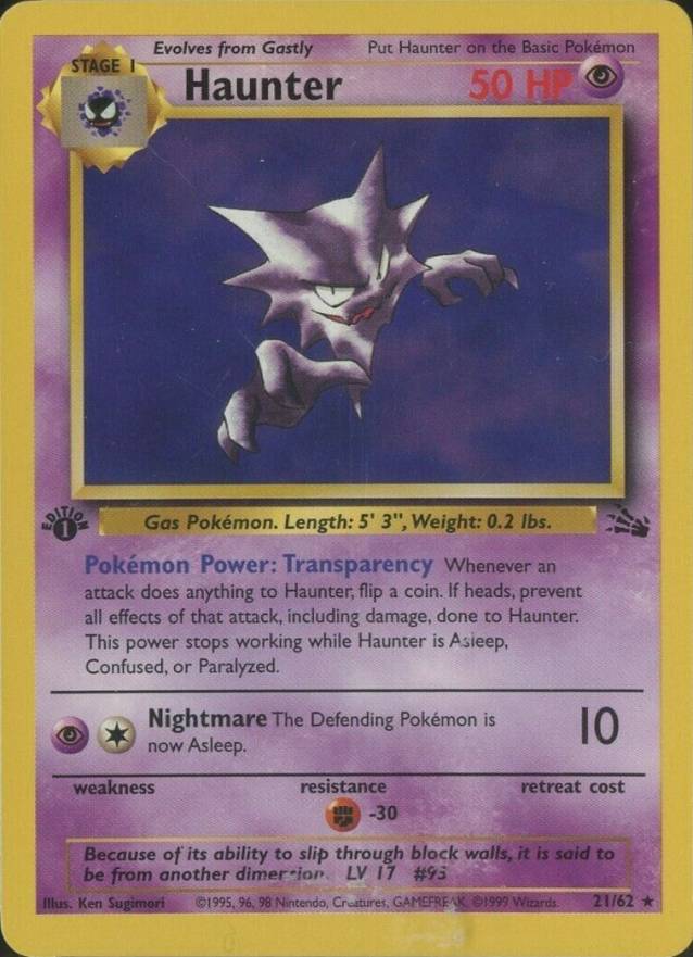 1999 Pokemon Fossil Haunter #21 TCG Card