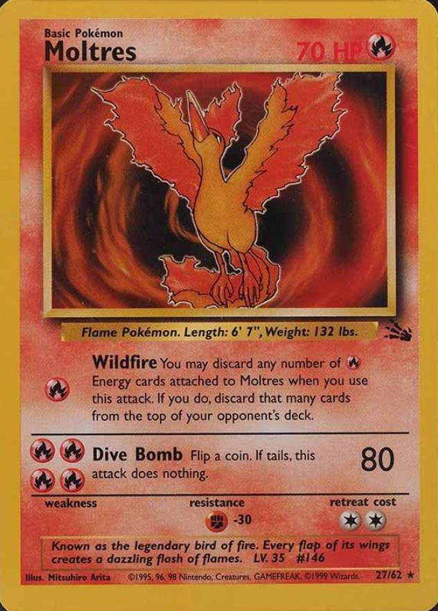 1999 Pokemon Fossil Moltres #27 TCG Card