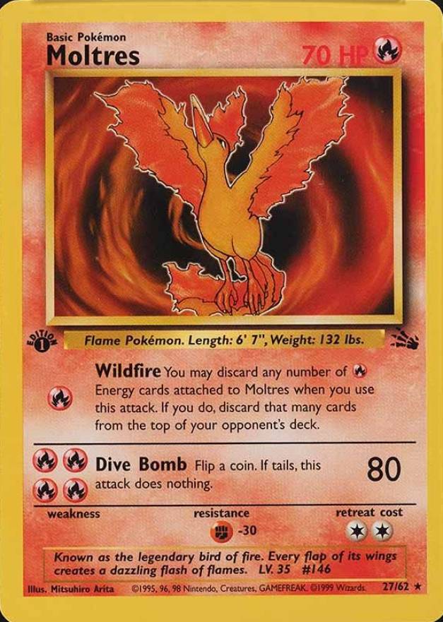 1999 Pokemon Fossil Moltres #27 TCG Card
