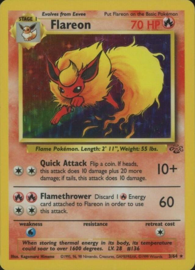 1999 Pokemon Jungle Flareon-Holo #3 TCG Card