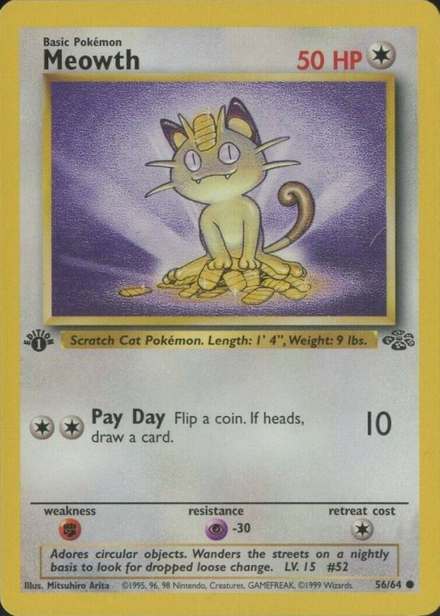 1999 Pokemon Jungle Meowth #56 TCG Card