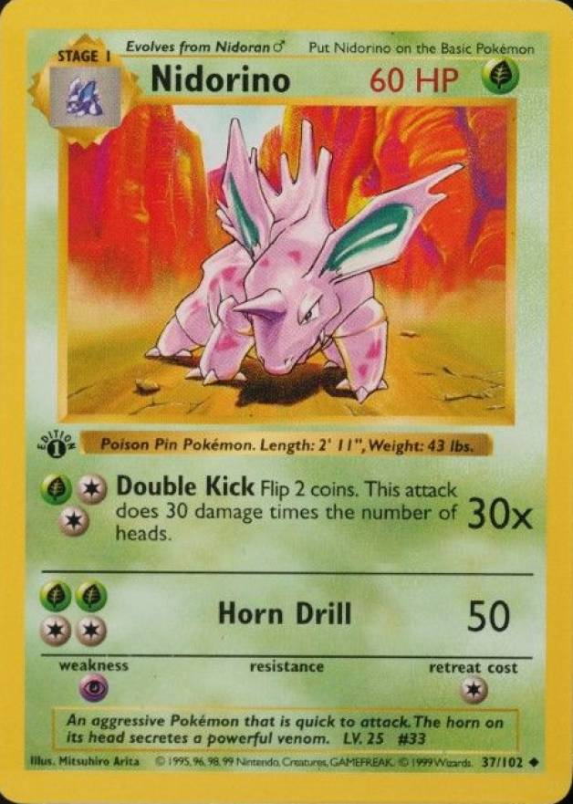1999 Pokemon Game Nidorino #37 TCG Card