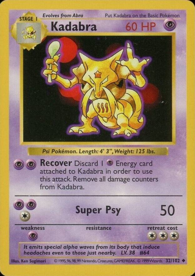 1999 Pokemon Game Kadabra #32 TCG Card