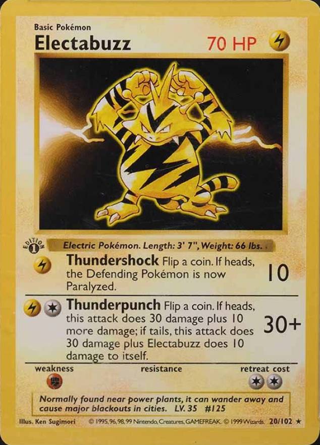 1999 Pokemon Game Electabuzz #20 TCG Card