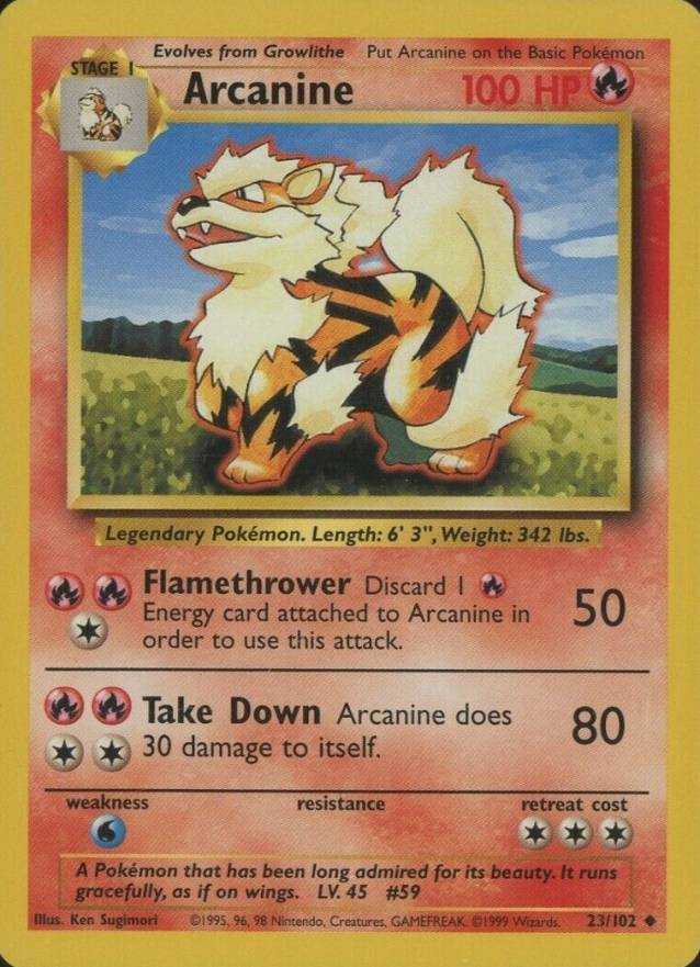 1999 Pokemon Game Arcanine #23 TCG Card