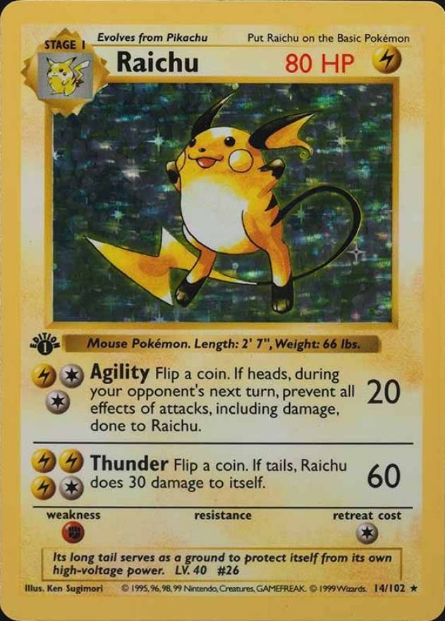 1999 Pokemon Game Raichu-Holo #14 TCG Card