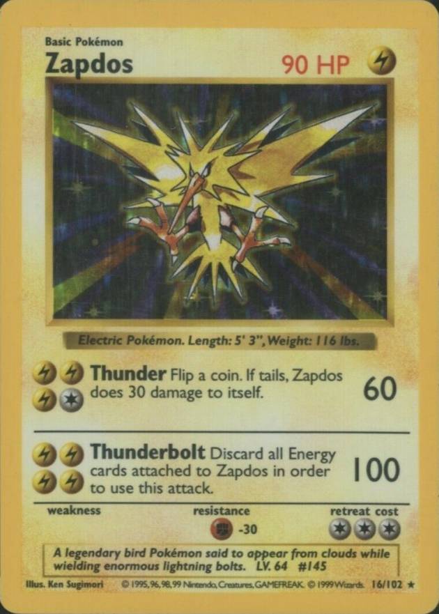 1999 Pokemon Game Zapdos-Holo #16 TCG Card