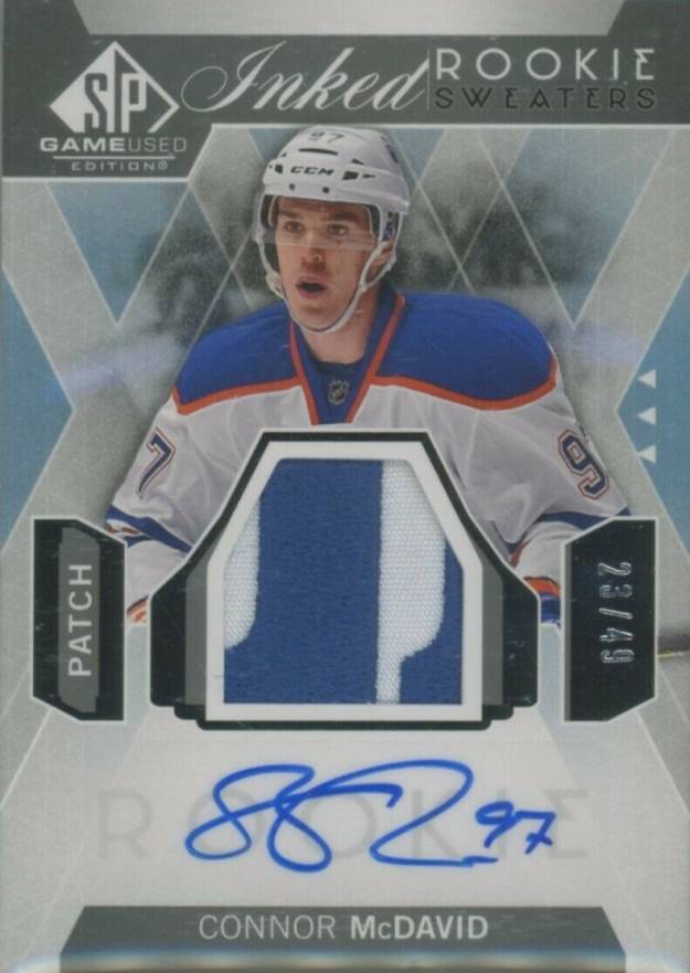 2015 SP Game Used Inked Rookie Sweaters Connor McDavid #CM Hockey Card