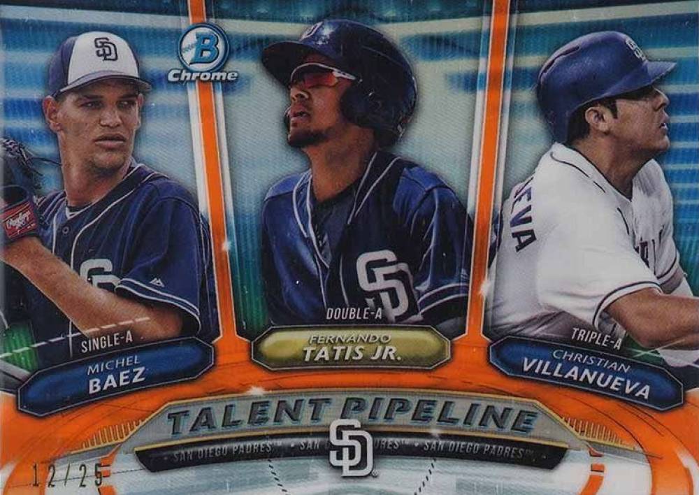 2018 Bowman Talent Pipeline Chrome Christian Villanueva/Fernando Tatis Jr./Michel Baez #SDP Baseball Card