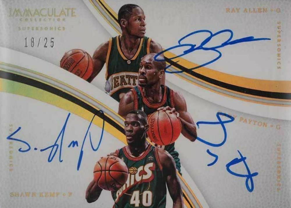 2016 Panini Immaculate Collection Triple Autographs Gary Payton/Ray Allen/Shawn Kemp #26 Basketball Card