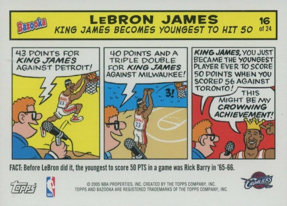 2005 Bazooka Comics LeBron James #16 Basketball Card