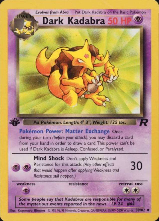 2000 Pokemon Rocket Dark Kadabra #39 TCG Card