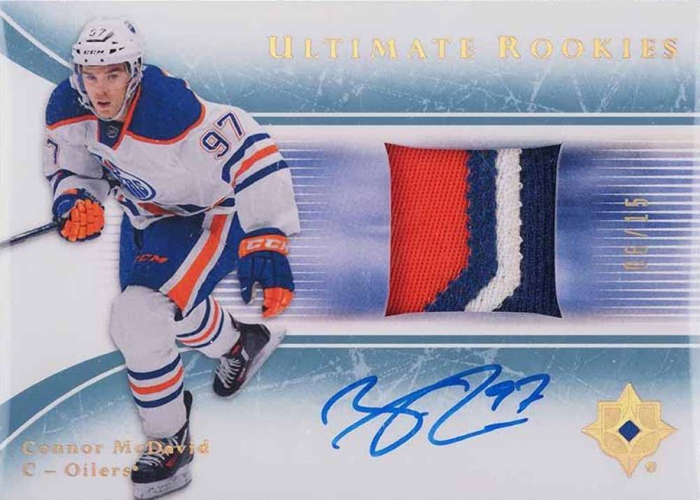 2015 Upper Deck Ultimate Collection '05 Ultimate Rookie Autograph Connor McDavid #05-CM Hockey Card