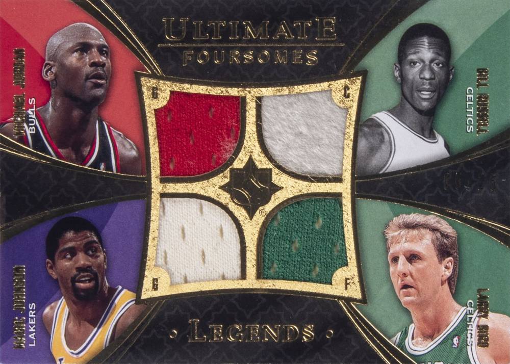 2008 Ultimate Collection Legends Foursome Jerseys Michael Jordan/Bill Russell/Magic Johnson/Larry Bird #LGND Basketball Card